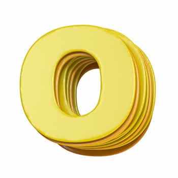 Yellow font Letter O 3D render illustration isolated on white background