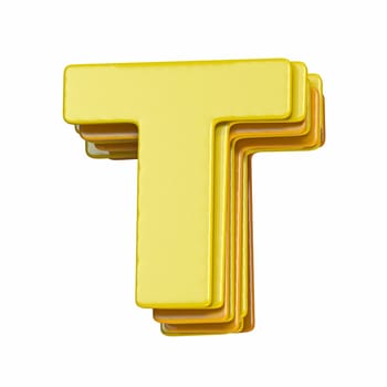 Yellow font Letter T 3D render illustration isolated on white background