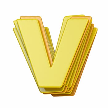 Yellow font Letter V 3D render illustration isolated on white background