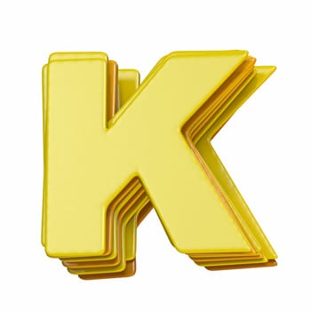 Yellow font Letter K 3D render illustration isolated on white background