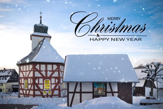 Christmas greeting Card with small chapel in germany.