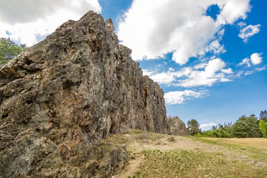Local recreation area in Hesse Germany called Eschbacher cliffs, also historic stone Monument.