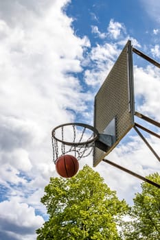 Weathered Basketball Hoop on a sunny day in summertime