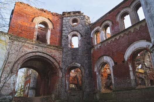 Old ruins. destroyed brick walls of ancient abandoned building