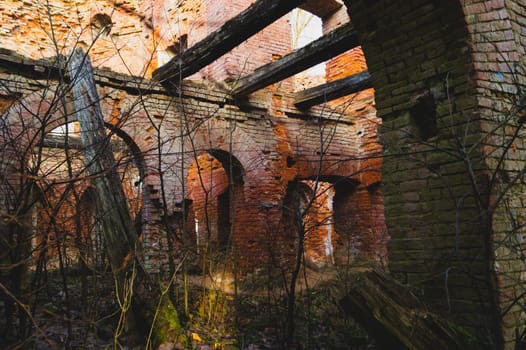 Old ruins. destroyed brick walls of ancient building