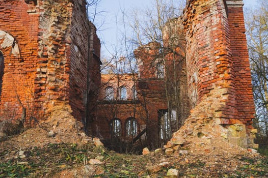 Old ruins. destroyed brick walls of ancient building