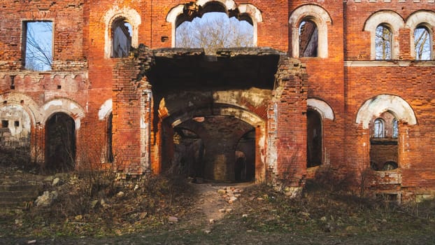 Old ruins. destroyed brick walls of ancient building