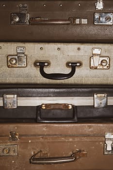 Retro suitcases. old luggage. vintage baggage. retro case background