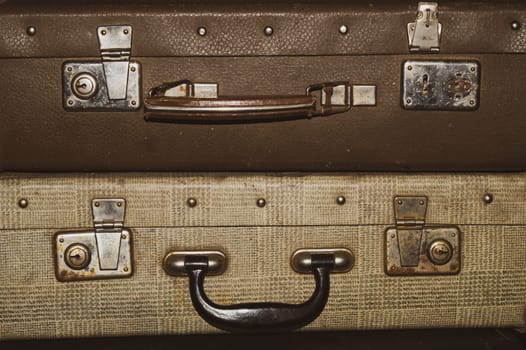 Retro suitcases. old luggage. vintage baggage. retro case background