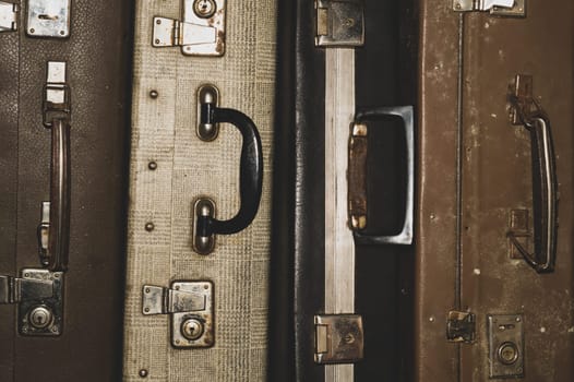Retro suitcases. old luggage. vintage baggage. retro case background