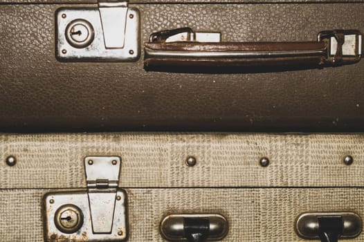 Retro suitcases. old luggage. vintage baggage. retro case background