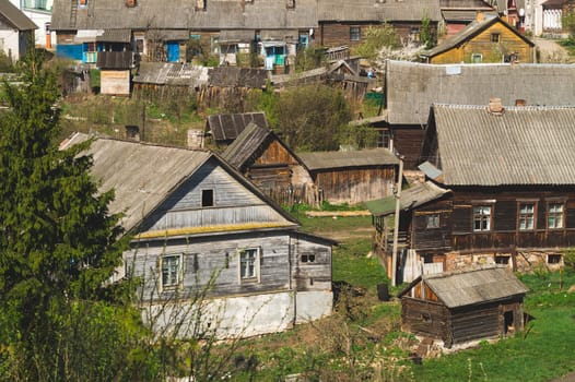 Rural landscape. countryside village with various houses background