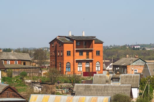 Rural landscape. countryside village with various houses background
