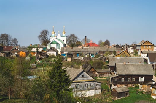 Rural landscape. countryside village with various houses background