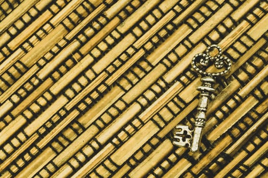 Vintage key on the wooden background. safety and security concept