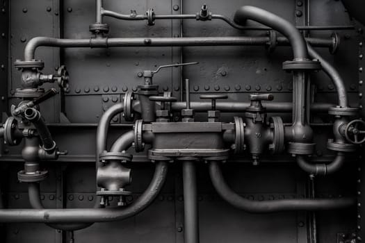 Industrial pipes and pressure valves as a background.