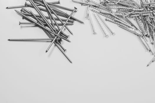 Metal nails isolated on white background