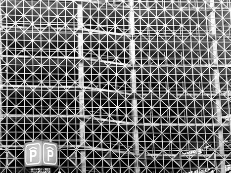 Modern parking lot building with abstract design black and white