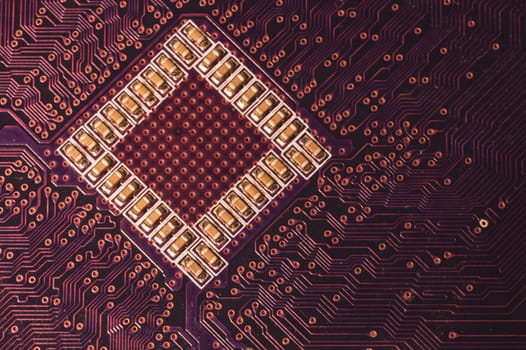 Electronic circuit board abstract background. computer motherboard close up. modern technologies. micro elements of computer with connections and traces. Intelligent technology