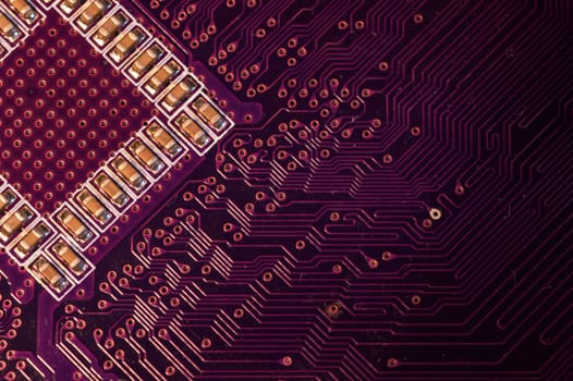 Electronic circuit board abstract background. computer motherboard close up. modern technologies. micro elements of computer with connections and traces. Intelligent technology