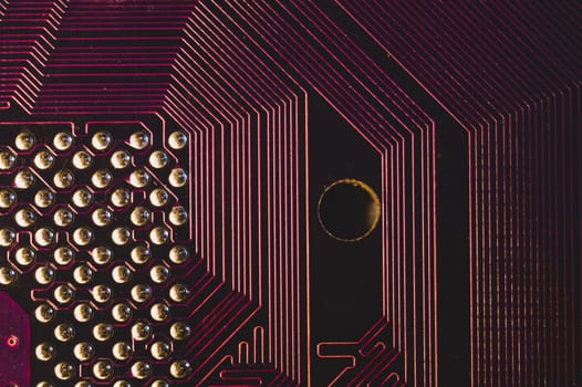 Electronic circuit board abstract background. computer motherboard close up. modern technologies. micro elements of computer with connections and traces. Intelligent technology