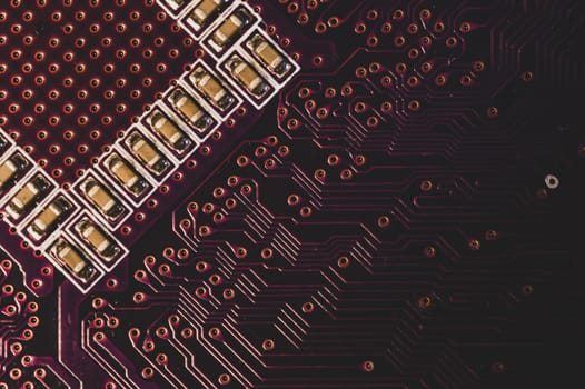 Electronic circuit board abstract background. computer motherboard close up. modern technologies. micro elements of computer with connections and traces. Intelligent technology