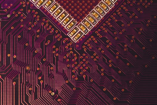 Electronic circuit board abstract background. computer motherboard close up. modern technologies. micro elements of computer with connections and traces. Intelligent technology