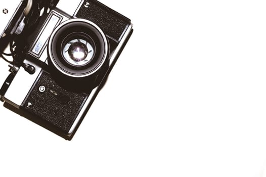 Vintage camera on white background. copy space