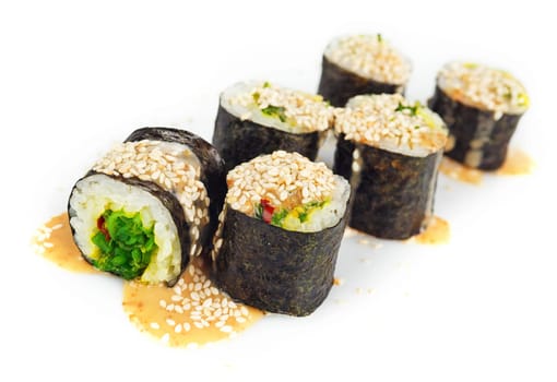 Traditional japanese sushi isolated on white background