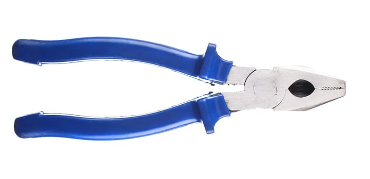 Pliers with blue  handle isolated on white
