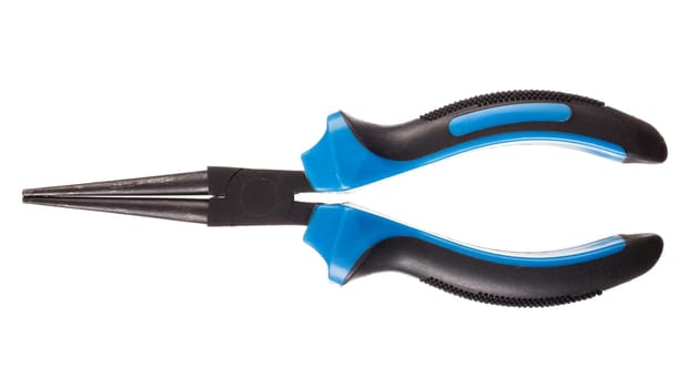 pliers with blue-black pen isolated on white