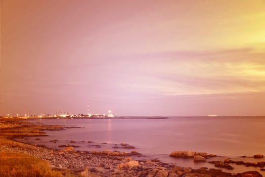Vintage summer seashore cityscape. Chill out moment concept photography