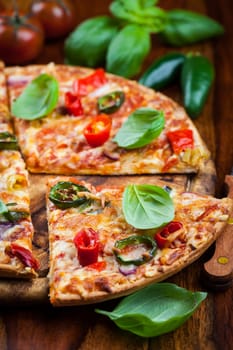 Tradition spanish pizza with chili and jalapenos