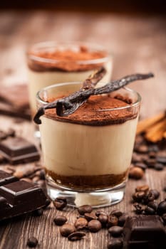 Delicious tiramisu dessert with ingredients