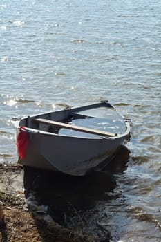 Fishing boat on the banks of the Elbe in Alt-Lostau near Magdeburg
