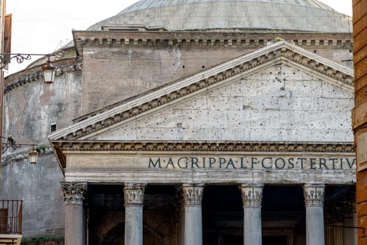 pantheon view and particular of the ancient church in rome italy