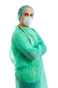 young male doctor, isolated on white background