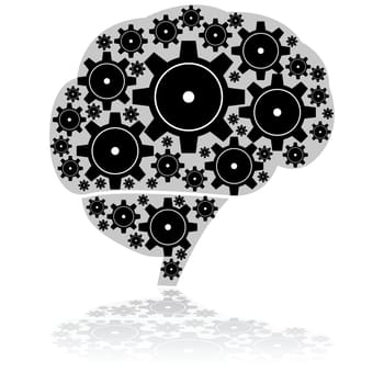 Concept illustration showing a human brain made up of machine gear wheels