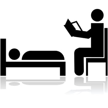 Illustration showing a person reading a bedtime story to a kid