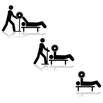 Icon illustration showing a person lifting weights with the help of someone else