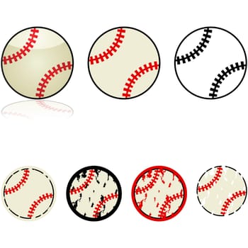 Illustration set featuring different design styles for a baseball