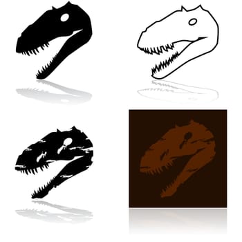 Icon set showing the skull of a dinosaur