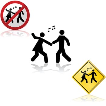 Icon set with signs showing a couple dancing