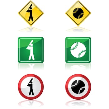 Set of traffic signs showing a baseball and a baseball player