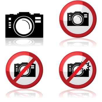 Icon set showing different signs for allowing or prohibiting photography