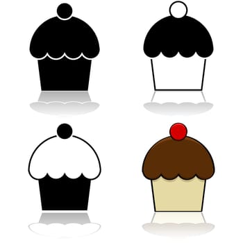 Drawing of a cupcake represented in different graphic styles
