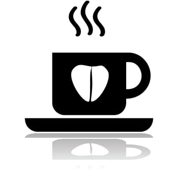 Concept illustration showing a cup of coffee with a coffee bean shaped like a heart