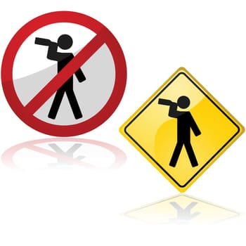 Set of two traffic signs showing one person drinking from a bottle