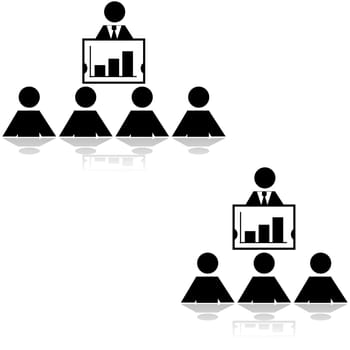 Icon illustration showing a businessman making a presentation to three and four people
