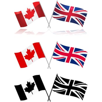 Icon set showing variations of the Canadian and United Kingdom flags side by side